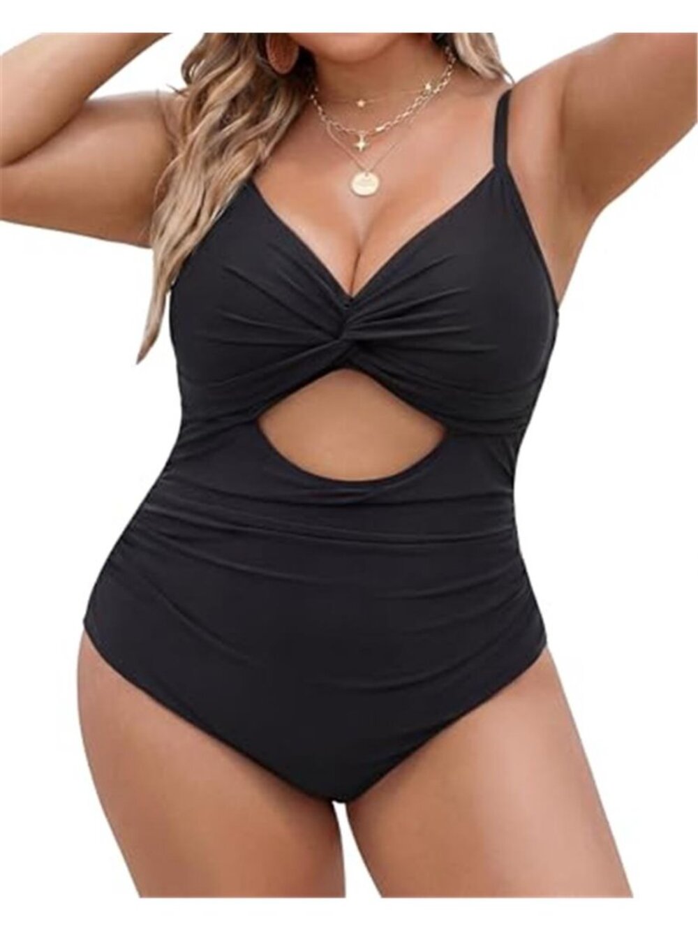 Plus Size One Piece Swimsuit Tummy Control V Neck Ruched Push Up Swimwear